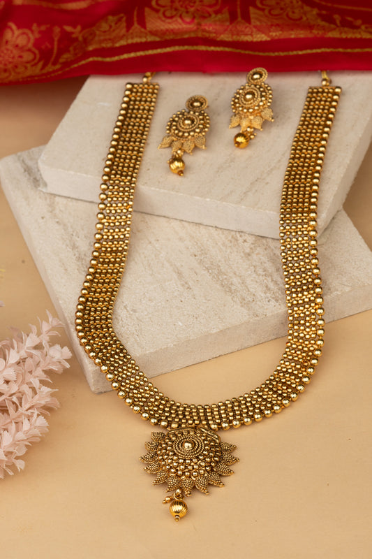 Gold-Plated Tone Festive Long Necklace & Earring Set