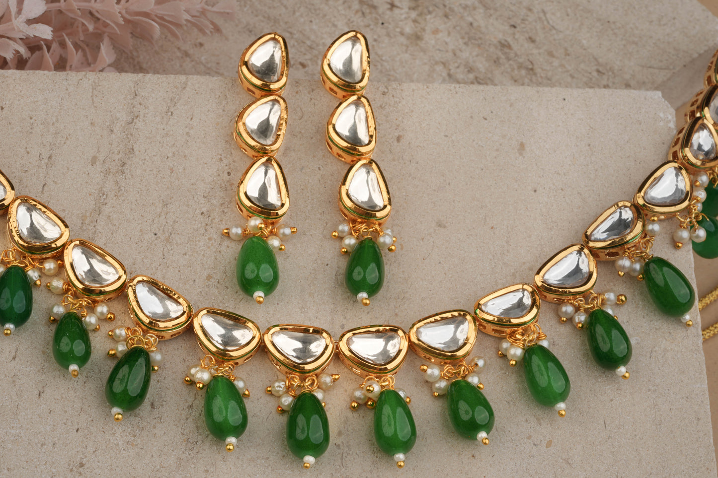 Ethnic Kundan Green Jewellery Set