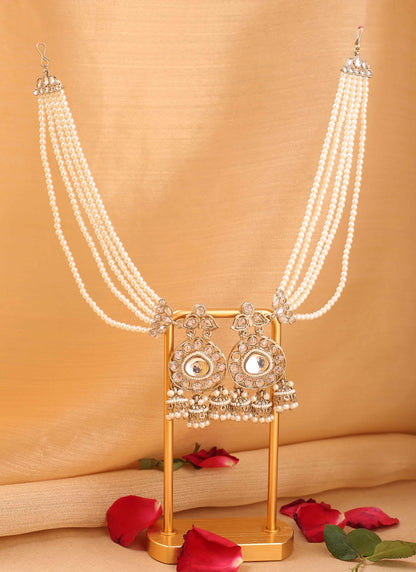 Kundan earrings with pearl ear chain