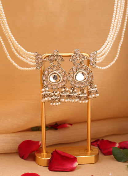 Kundan earrings with pearl ear chain