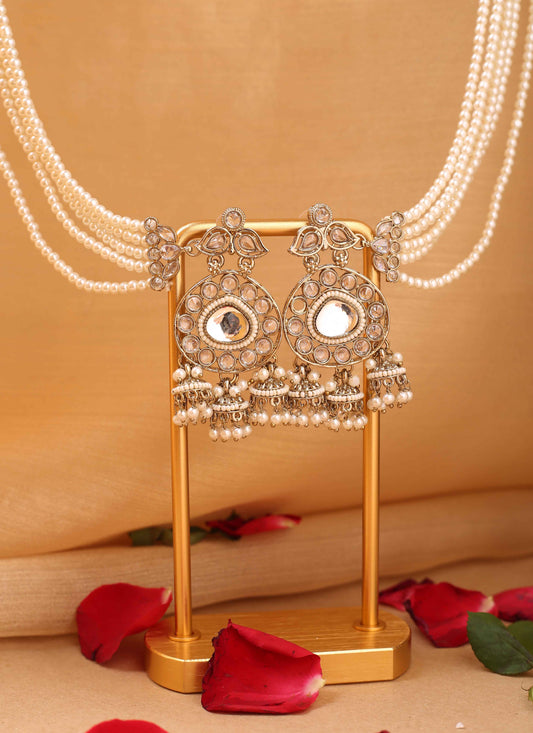 Kundan earrings with pearl ear chain