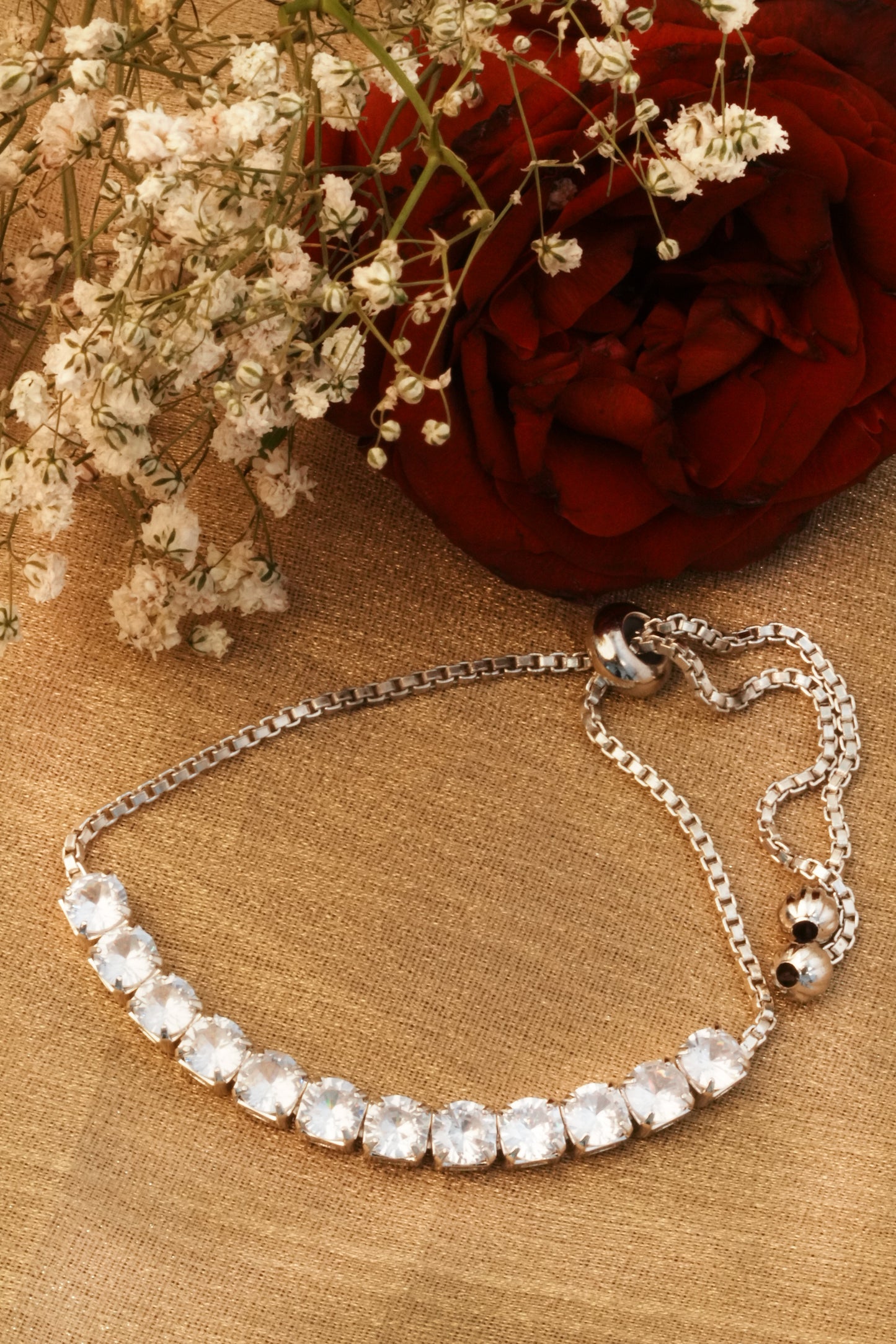 Women American Diamond Silver Plated Adjustable Bracelet