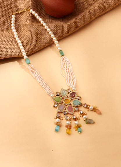 Multicolored Necklace Set with Earrings & Maang Tikka