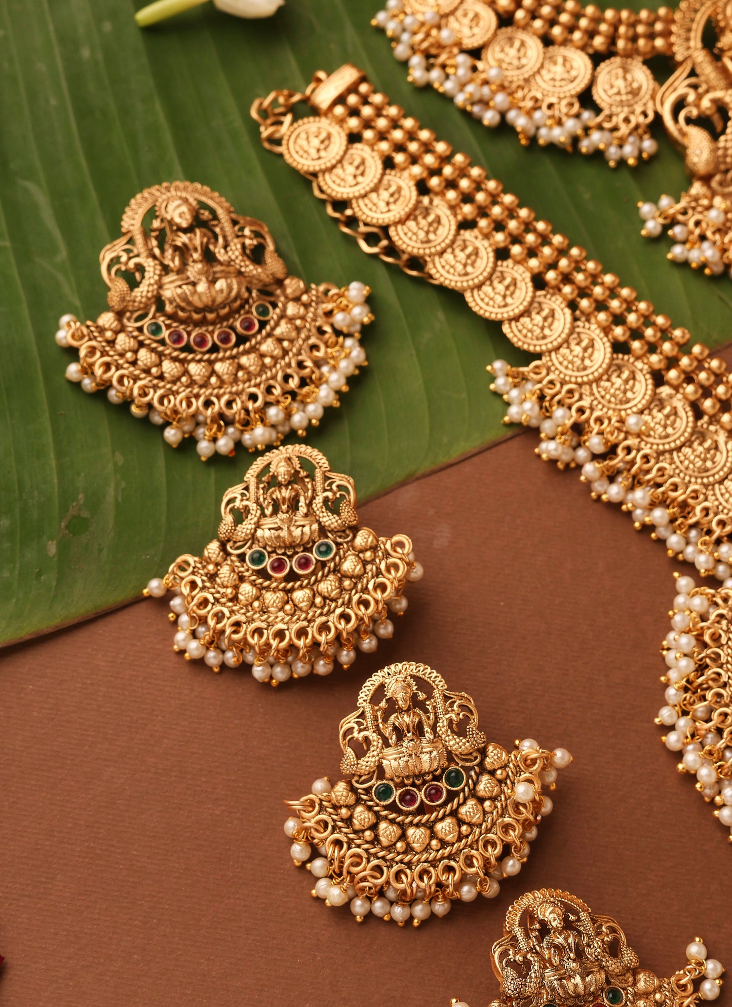 Gold Plated Bridal Necklace Set in South Indian Style