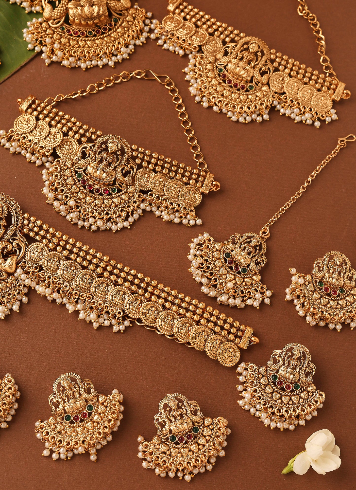 Gold Plated Bridal Necklace Set in South Indian Style