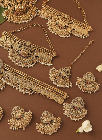 Gold Plated Bridal Necklace Set in South Indian Style