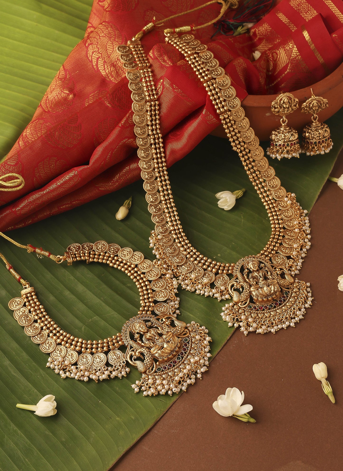 Gold Plated Bridal Necklace Set in South Indian Style