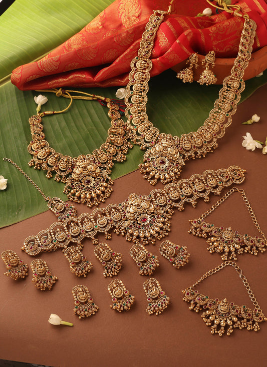 Bridal Gold Plated Necklace Set in South Indian Style