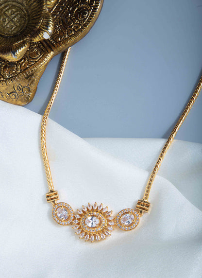 Gold Plated Chain with American Diamond Side Pendant