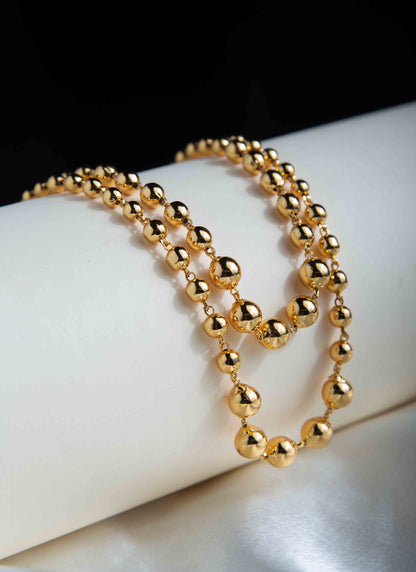 Gold Plated Two Layer Necklace with Ball Design