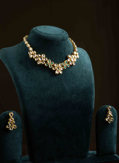 Kundan Necklace Set with Green Stones