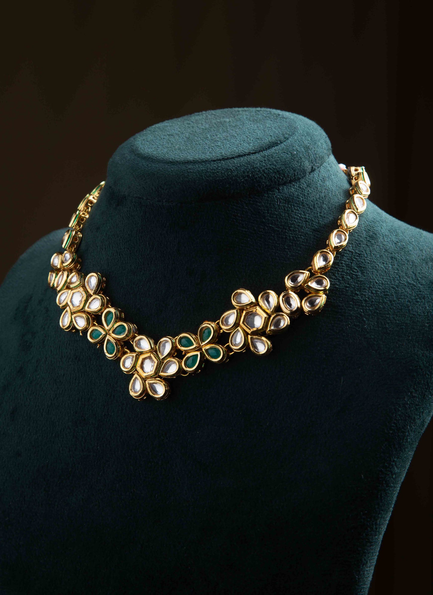 Kundan Necklace Set with Green Stones