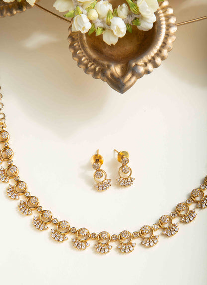 American Diamond Necklace Set with Intricate Motifs