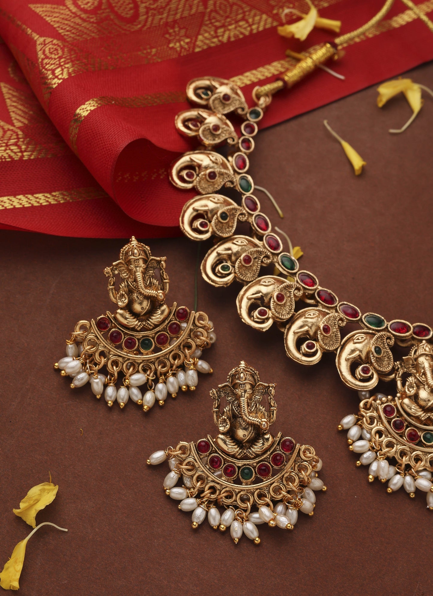 Gold Plated Ganpati Motif Choker Necklace Set