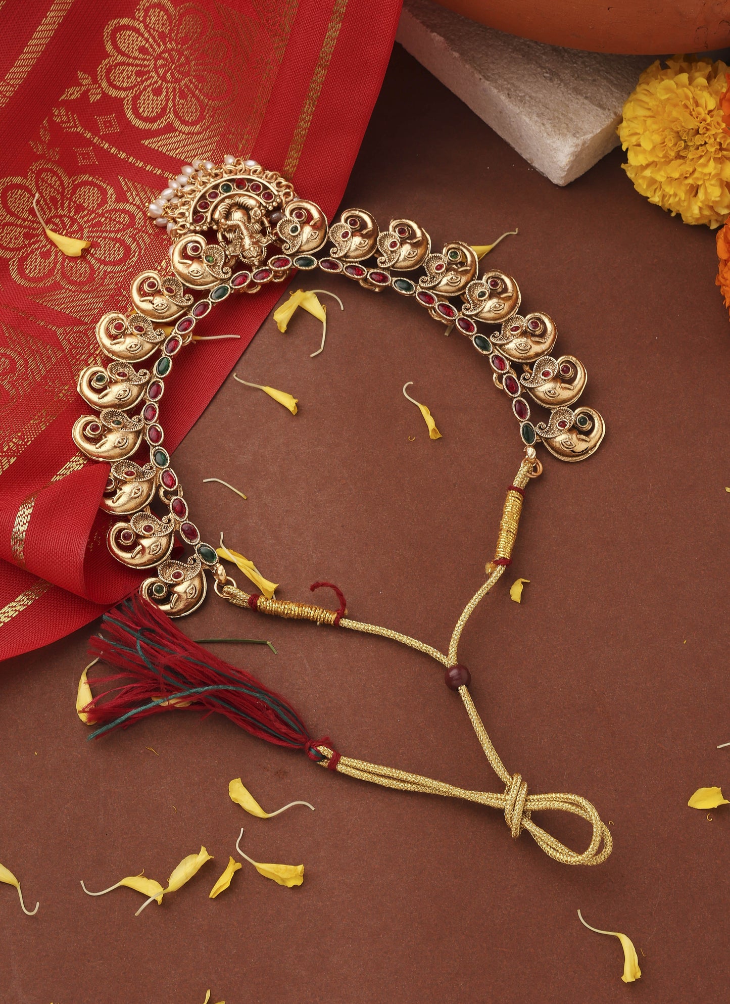 Gold Plated Ganpati Motif Choker Necklace Set