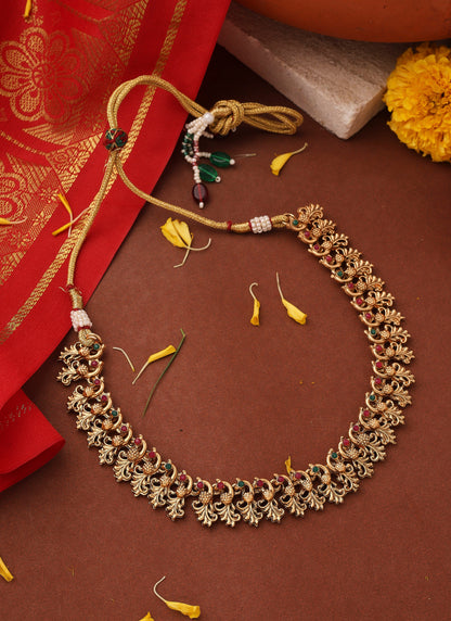 Gold Plated Necklace Set with Peacock Motif Design