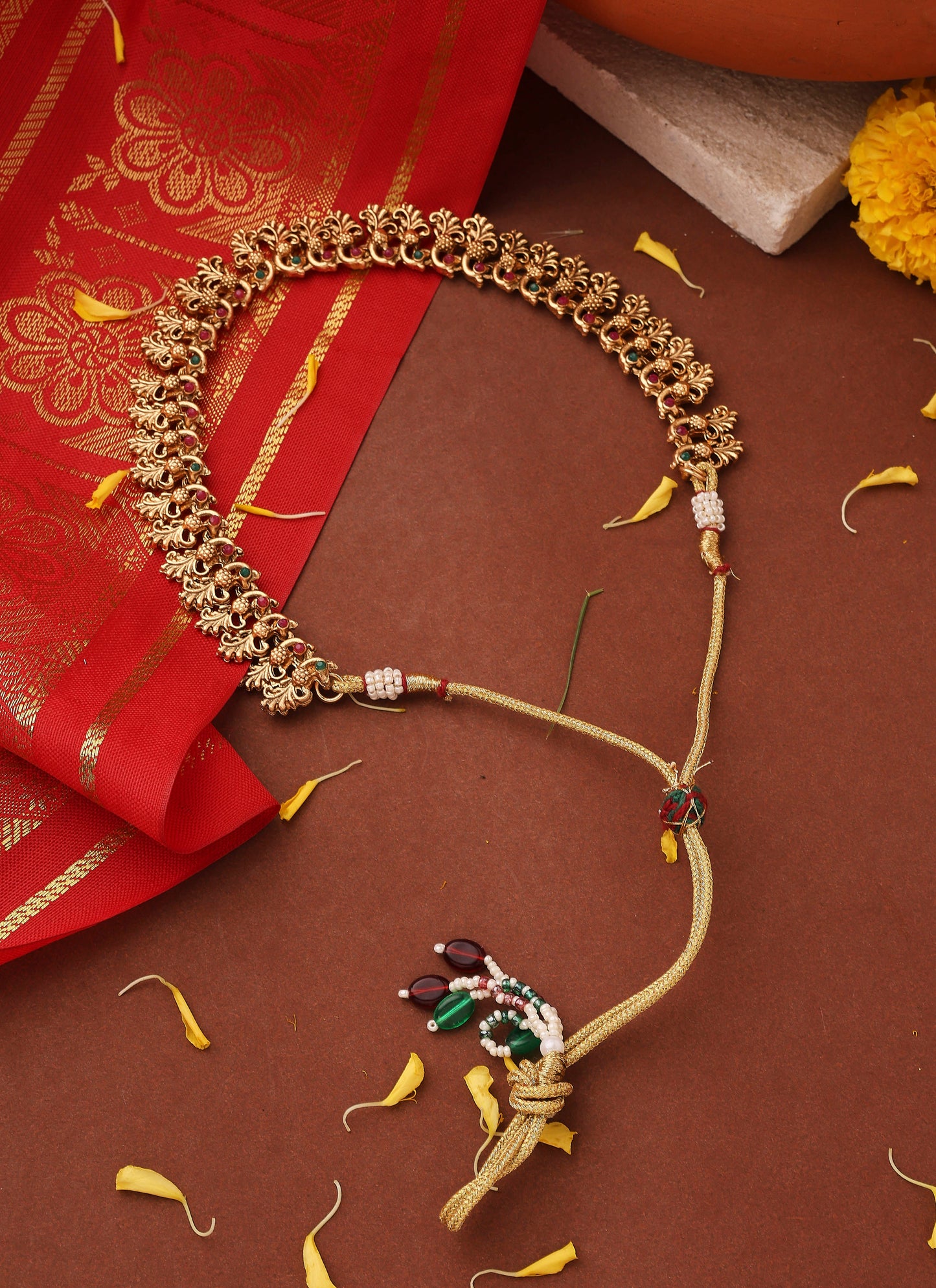 Gold Plated Necklace Set with Peacock Motif Design