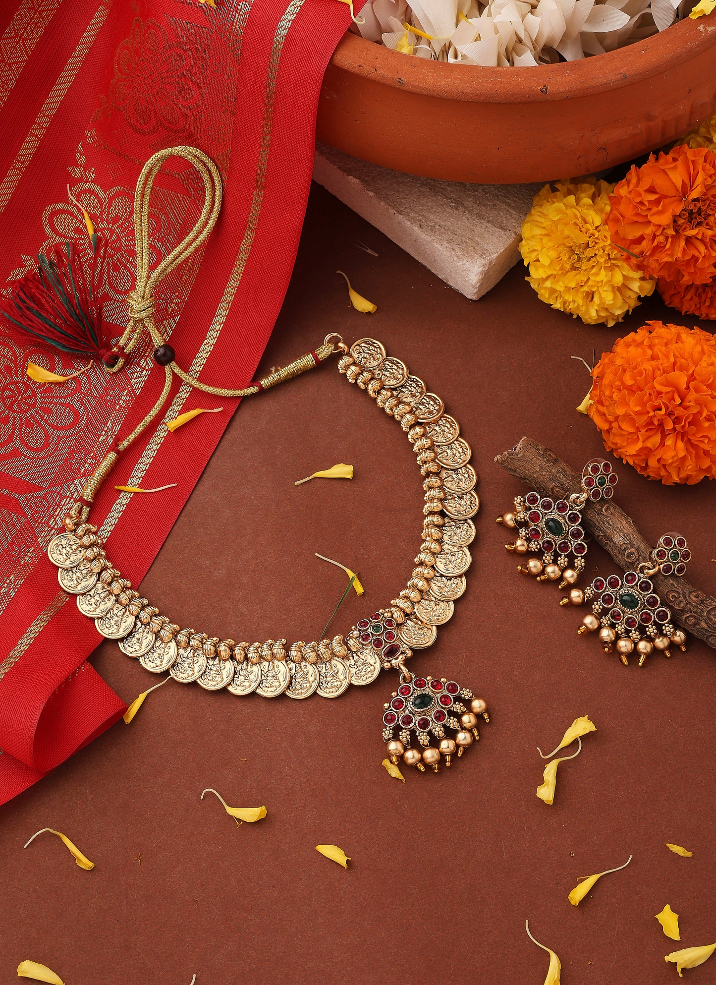 Gold Plated Lakshmi Coin Necklace Set