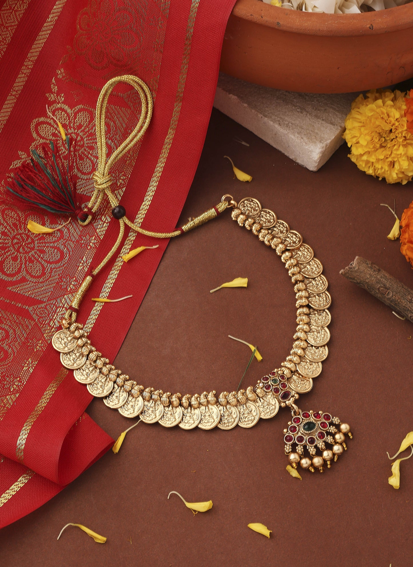 Gold Plated Lakshmi Coin Necklace Set