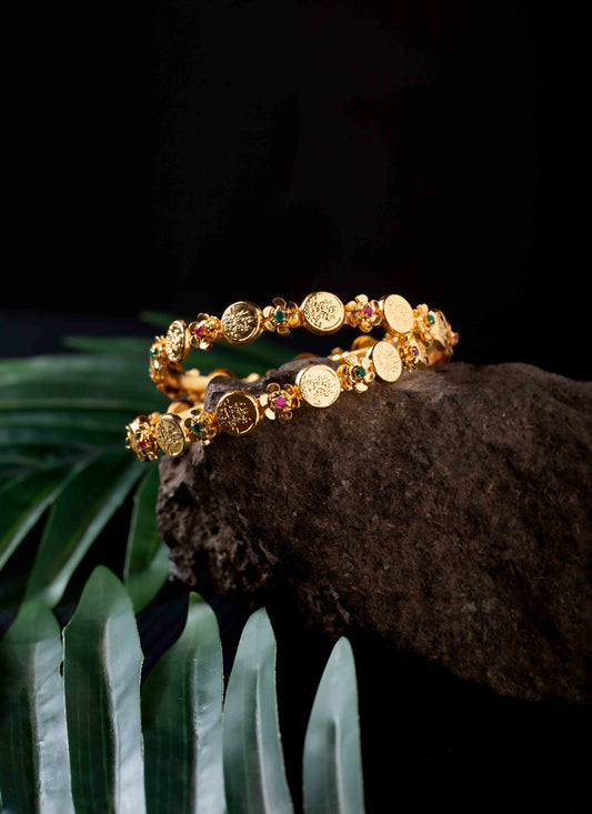 Traditional Gold Plated Coin Shape Laxmi Design Bangle Set of 2