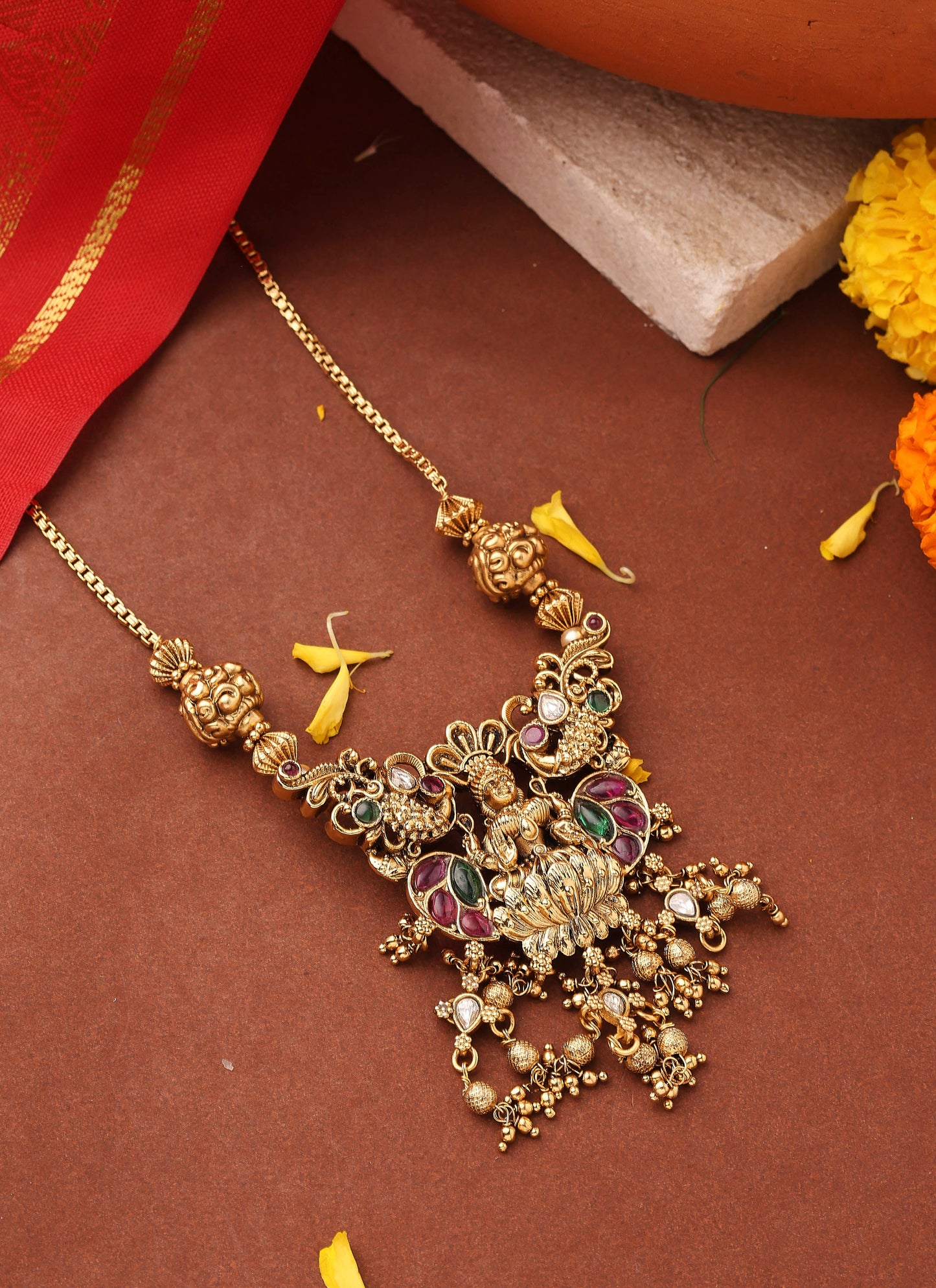 Gold Plated Necklace Set with Lakshmi Pendant