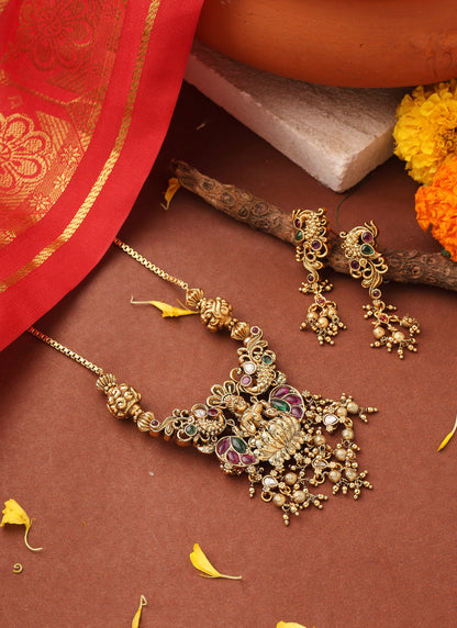 Gold Plated Necklace Set with Lakshmi Pendant