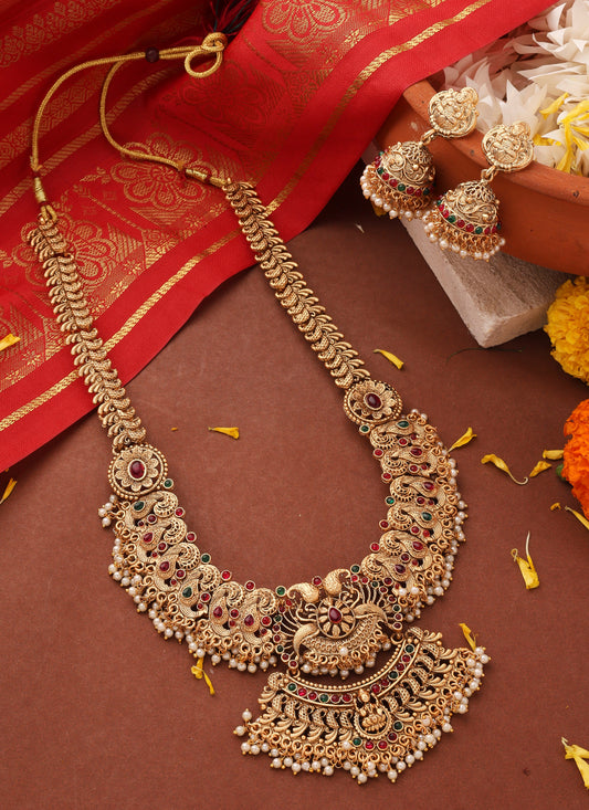 Long Statement Temple Jewellery Necklace with Kari Motif