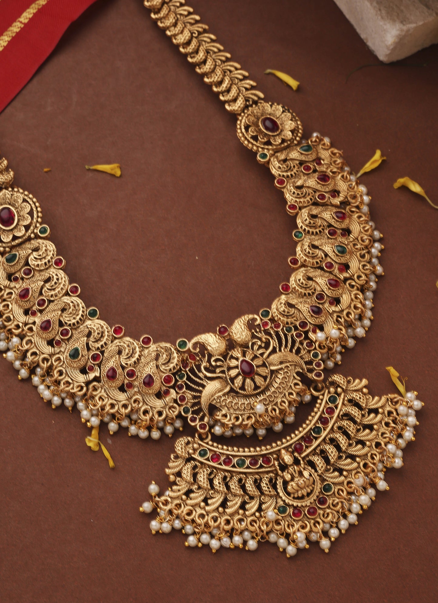 Long Statement Temple Jewellery Necklace with Kari Motif