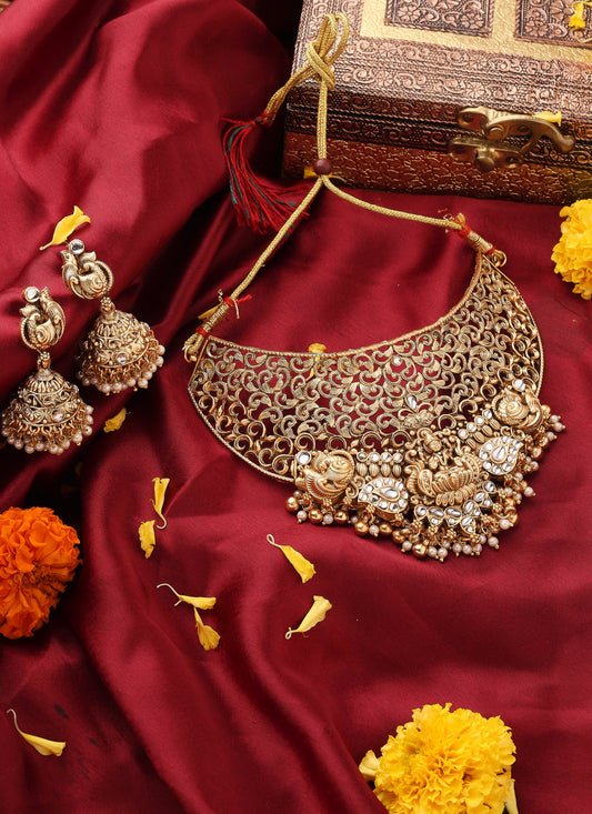 Statement Gold Plated Choker Set with Lakshmi Motif and Intricate Designs