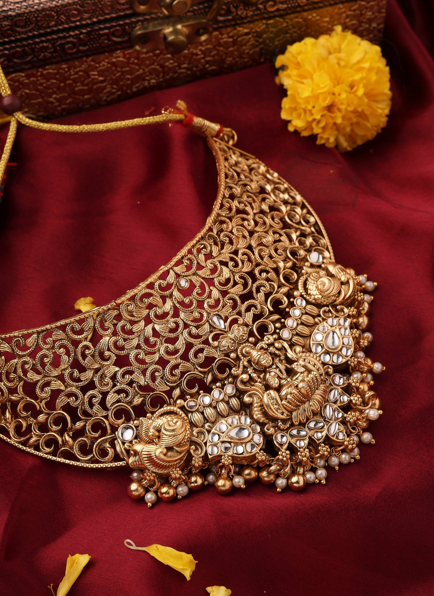 Statement Gold Plated Choker Set with Lakshmi Motif and Intricate Designs