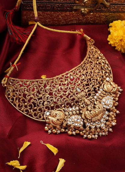 Statement Gold Plated Choker Set with Lakshmi Motif and Intricate Designs