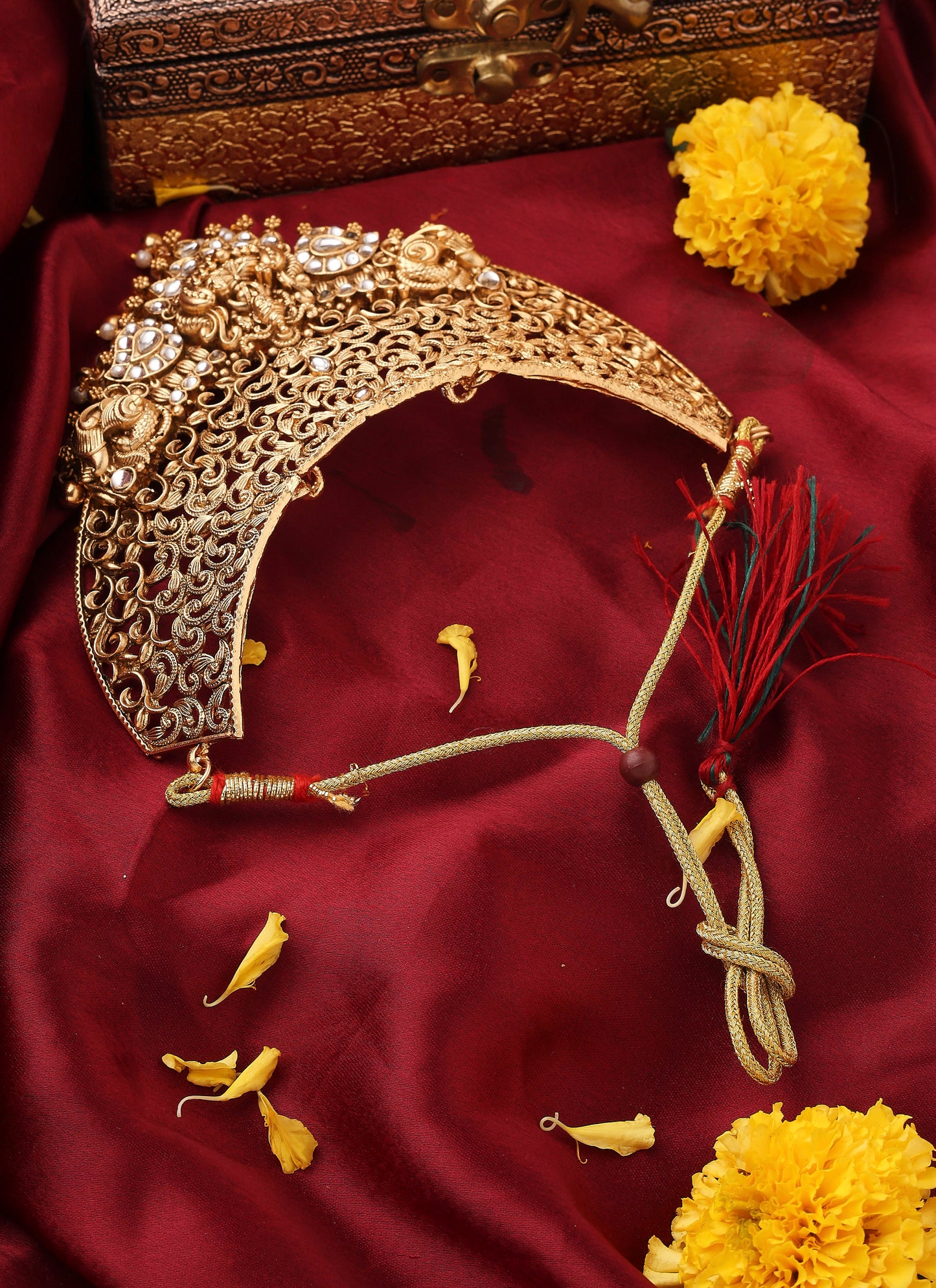 Statement Gold Plated Choker Set with Lakshmi Motif and Intricate Designs