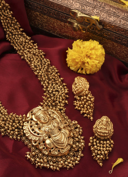 Antique Gold Lakshmi Necklace with Beaded Layers