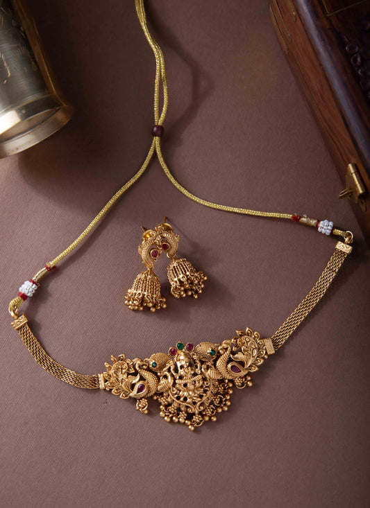 Gold-Plated Patterned God Motif Choker Set