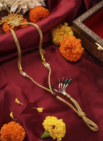 Gold Plated American Stone Studded Necklace Set in South Indian Style