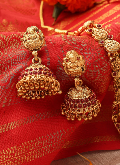 Temple Jewellery Long Necklace with Goddess Lakshmi Pendant