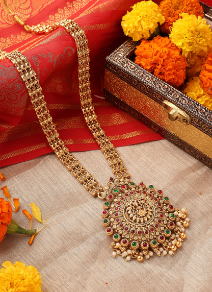 Long Temple Jewellery Statement Necklace with Kari Motif