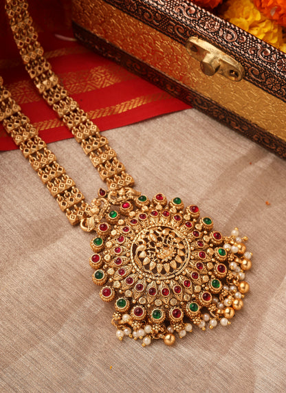 Long Temple Jewellery Statement Necklace with Kari Motif