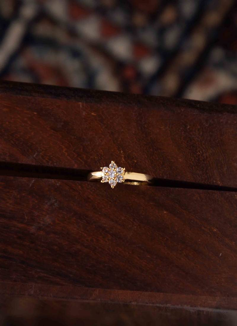 Golden Diamond Pendant Short Necklace Earrings And Finger Ring Set