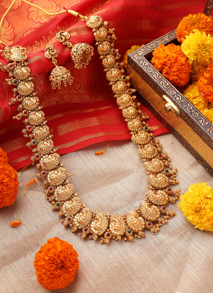 Long Necklace with Peacock Motif Temple jewellery