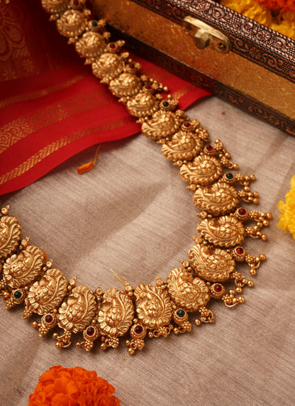 Long Necklace with Peacock Motif Temple jewellery