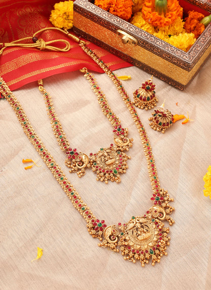 Temple Jewellery Set One Long and Two Short Lakshmi Motif Necklaces