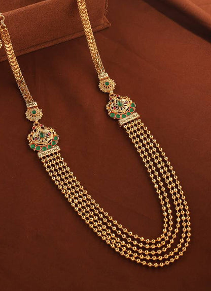 Gold Beads Necklace Set with Pink Stone Accents