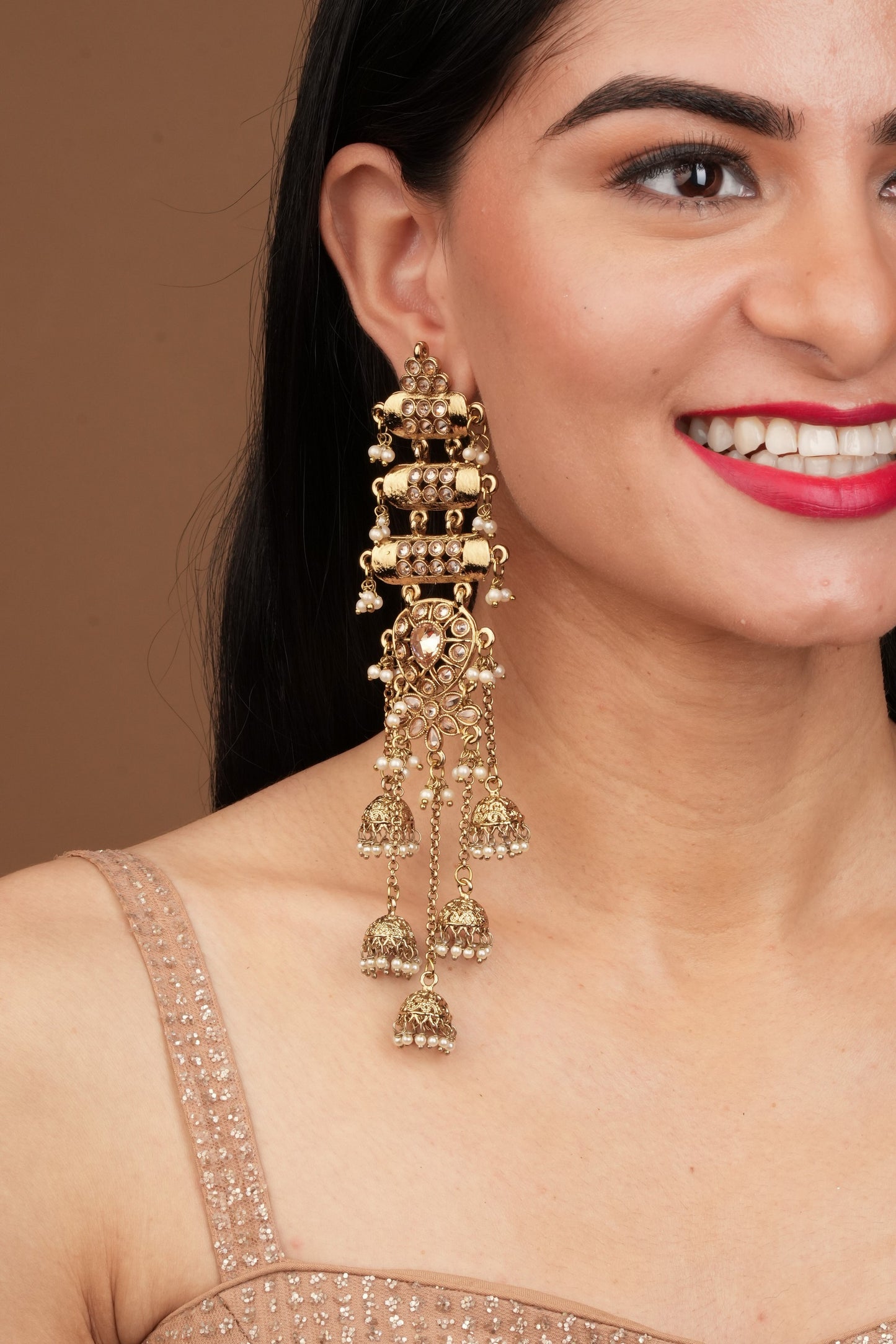 Contemporary Mehendi Antique Gold Studded Earrings