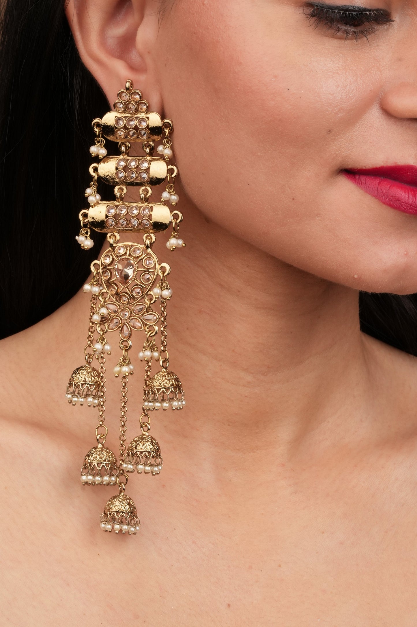 Contemporary Mehendi Antique Gold Studded Earrings