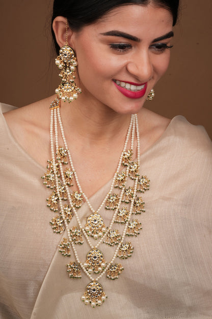 Yellow Gold-Plated Pearl & Kundan Necklace Set