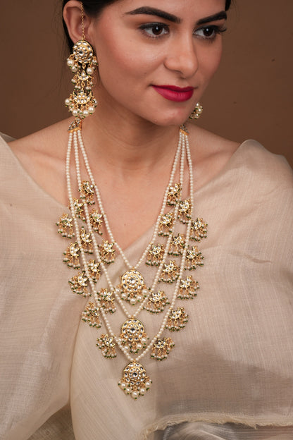 Yellow Gold-Plated Pearl & Kundan Necklace Set