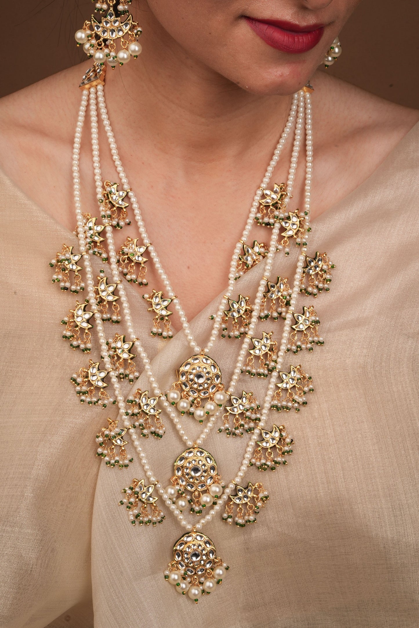 Yellow Gold-Plated Pearl & Kundan Necklace Set