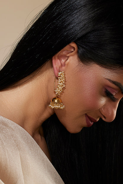 Gold-Plated Gajra Pearl Hoop Jhumka