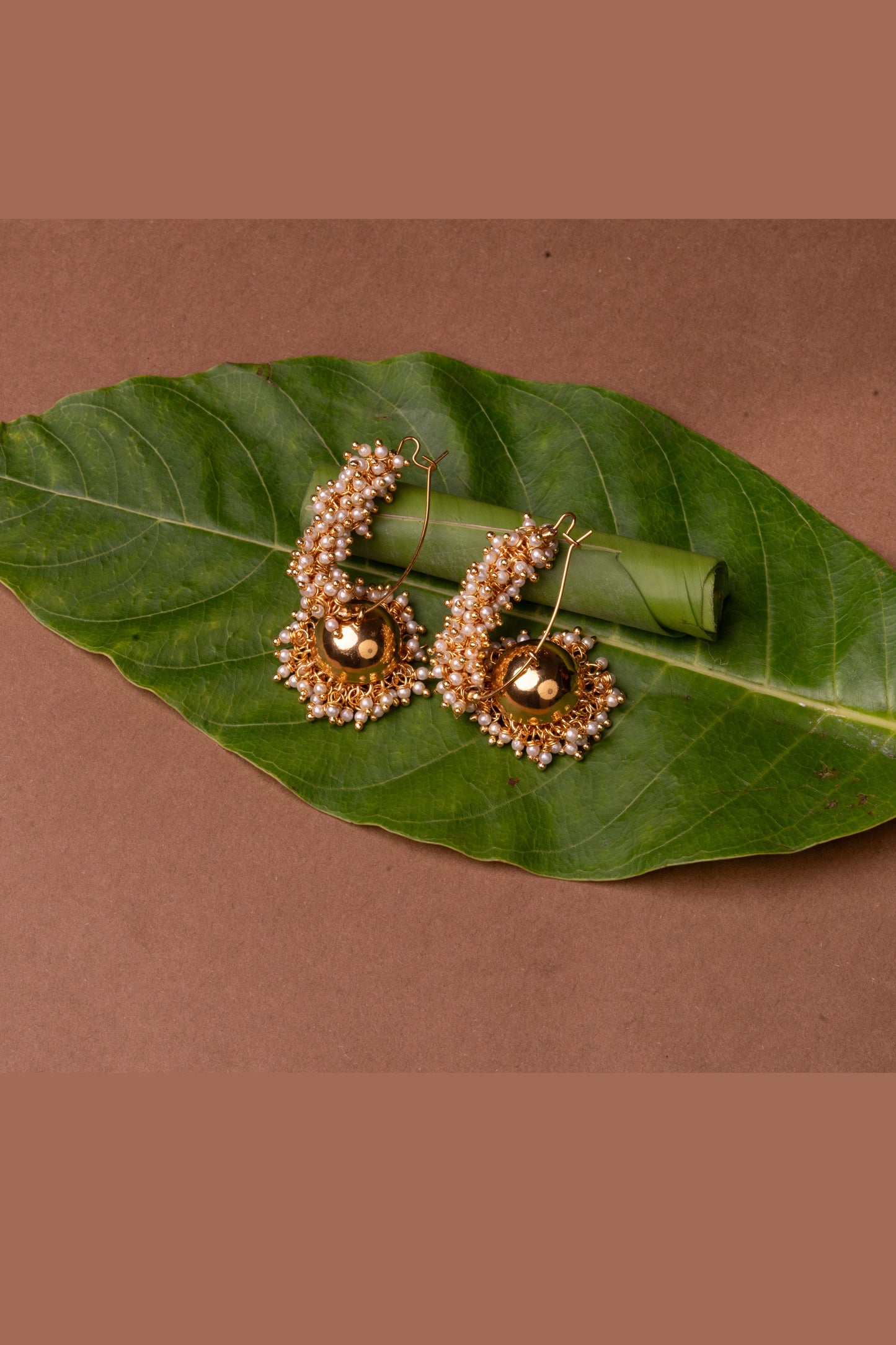 Gold-Plated Gajra Pearl Hoop Jhumka